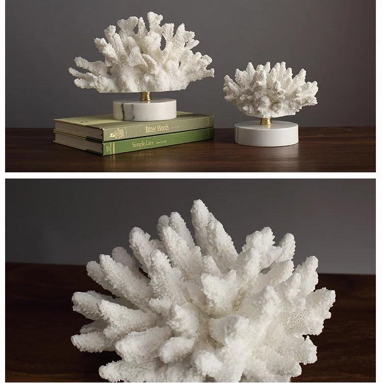 RoyaleGlow Coastal Coral Sculpture with Marble Base - Ocean-Inspired Resin Decor-Royale Basic