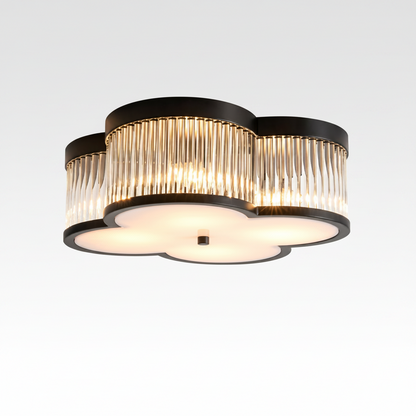 RoyaleGlow Clover Gold 4-Light Flush Mount Ceiling Light with Clear Glass Rods