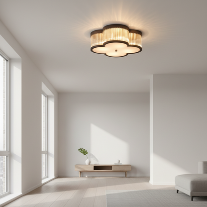 RoyaleGlow Clover Gold 4-Light Flush Mount Ceiling Light with Clear Glass Rods
