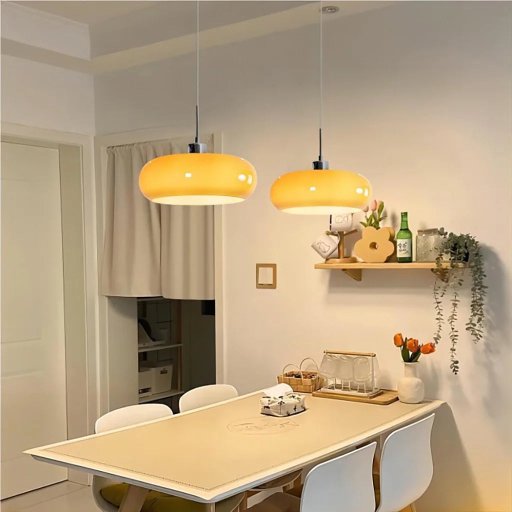 Aurevina | Bauhaus Glass Pendant Light with Hand-Blown Tea Glass Shade