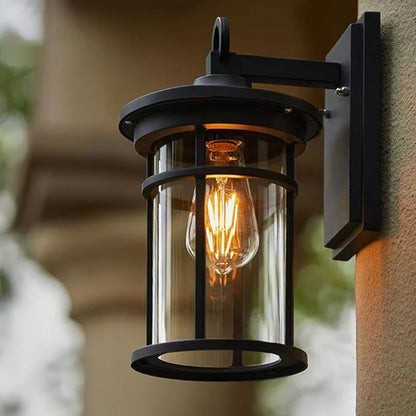LuxRoyale Outdoor Wall Sconce Black Modern IP55 Waterproof Clear Glass Shade Lamp