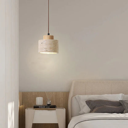 LuxRoyale Nordic Travertine Pendant Light, Minimalist Drum Fixture for Kitchen and Dining