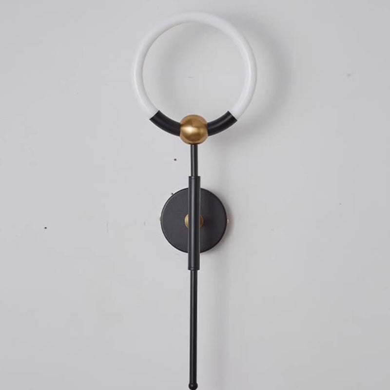 RoyaleGlow Modern LED Wall Sconce, Gold & Black Iron, Acrylic Circle Light for Bedroom