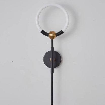 RoyaleGlow Modern LED Wall Sconce, Gold & Black Iron, Acrylic Circle Light for Bedroom