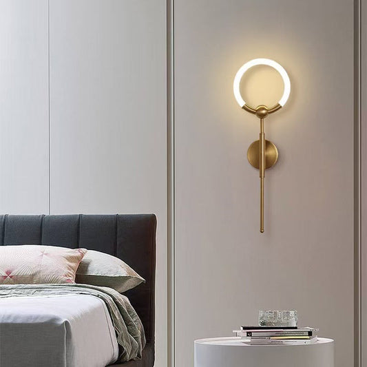RoyaleGlow Modern LED Wall Sconce, Gold & Black Iron, Acrylic Circle Light for Bedroom