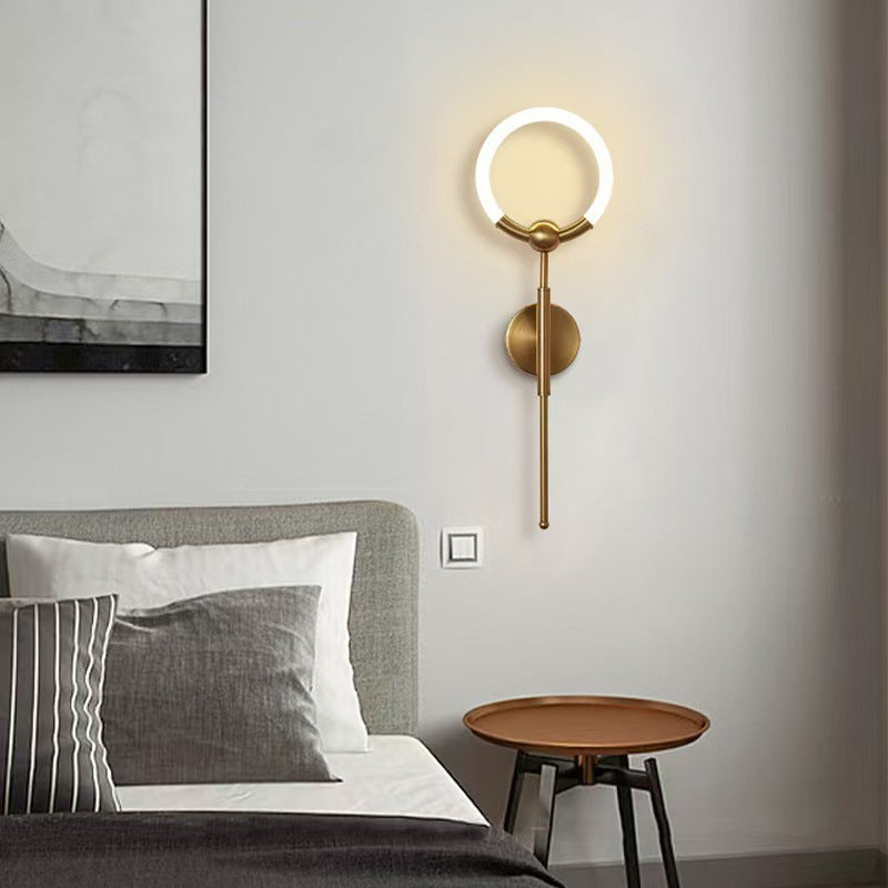 RoyaleGlow Modern LED Wall Sconce, Gold & Black Iron, Acrylic Circle Light for Bedroom