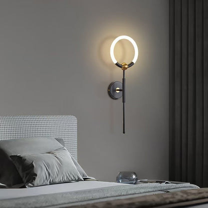RoyaleGlow Modern LED Wall Sconce, Gold & Black Iron, Acrylic Circle Light for Bedroom