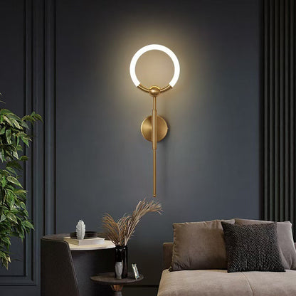 RoyaleGlow Modern LED Wall Sconce, Gold & Black Iron, Acrylic Circle Light for Bedroom