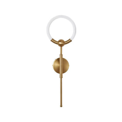 RoyaleGlow Modern LED Wall Sconce, Gold & Black Iron, Acrylic Circle Light for Bedroom