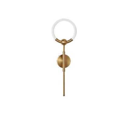 RoyaleGlow Modern LED Wall Sconce, Gold & Black Iron, Acrylic Circle Light for Bedroom