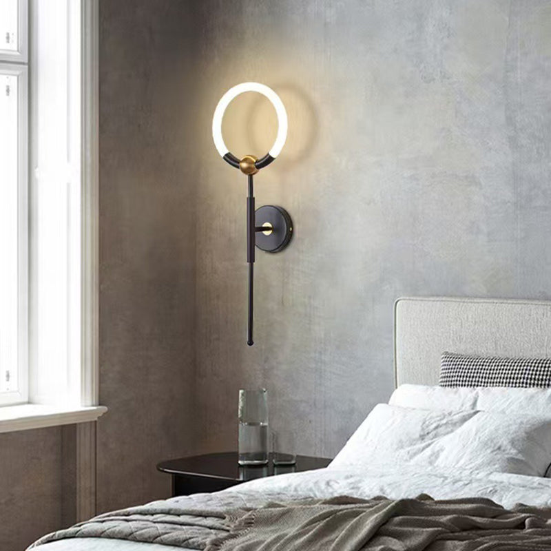 RoyaleGlow Modern LED Wall Sconce, Gold & Black Iron, Acrylic Circle Light for Bedroom