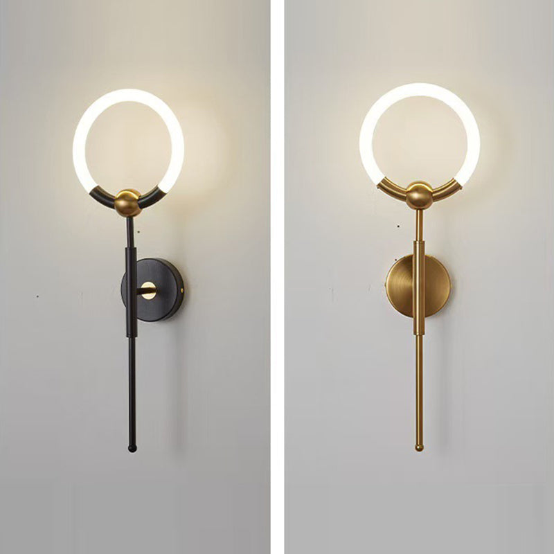 RoyaleGlow Modern LED Wall Sconce, Gold & Black Iron, Acrylic Circle Light for Bedroom