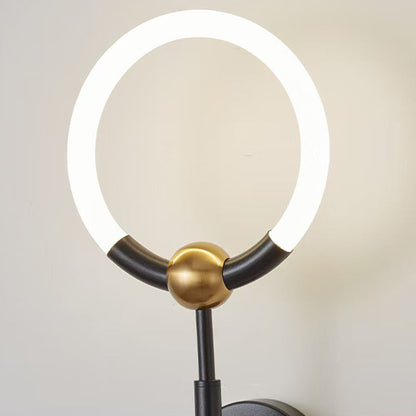 RoyaleGlow Modern LED Wall Sconce, Gold & Black Iron, Acrylic Circle Light for Bedroom