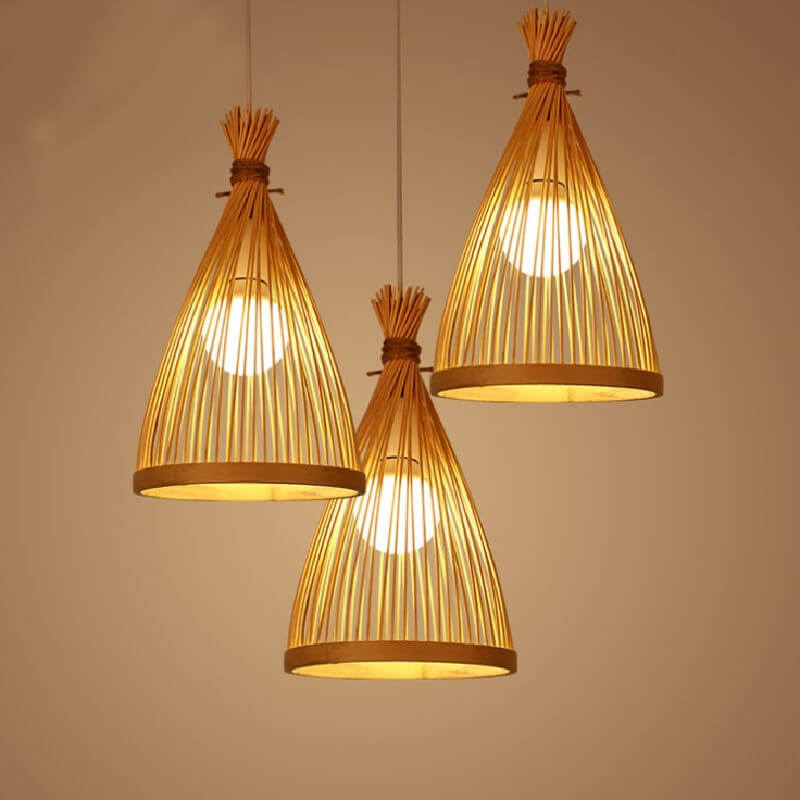 Bamboo Pendant Light – Japanese Style Hanging Lamp with Conical Bamboo Shade, Adjustable Ceiling Light 5