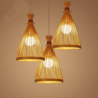 Bamboo Pendant Light – Japanese Style Hanging Lamp with Conical Bamboo Shade, Adjustable Ceiling Light 5
