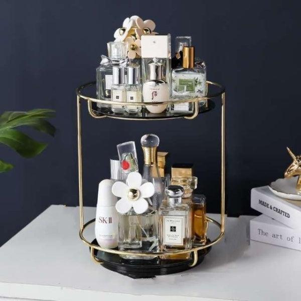 LuxRoyale 2-Tier 360 Rotating Gold Vanity Organizer for Perfume & Cosmetics-Royale Basic