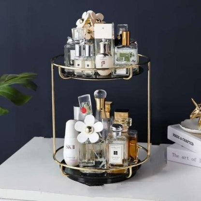 LuxRoyale 2-Tier 360 Rotating Gold Vanity Organizer for Perfume & Cosmetics-Royale Basic
