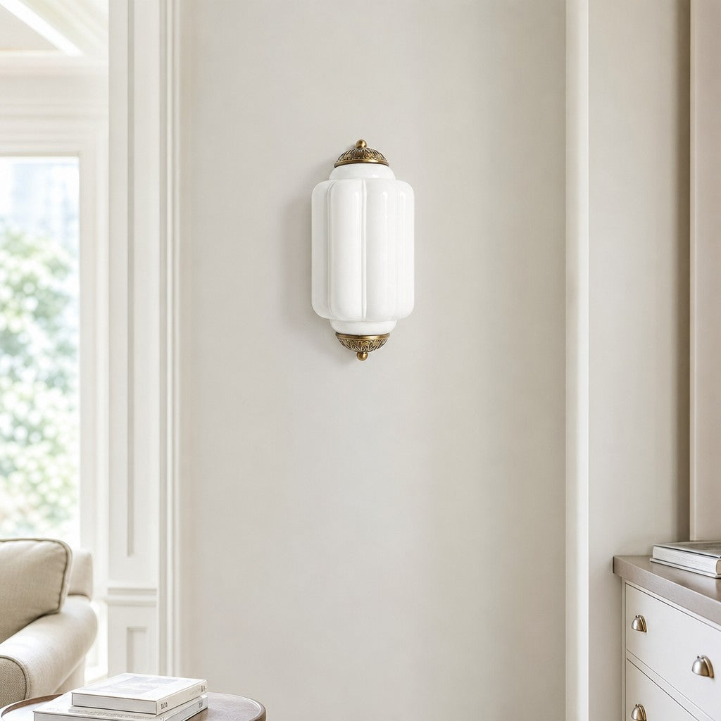 Bennet Vintage Scallop Milk Glass Flush Sconce Wall Light 7