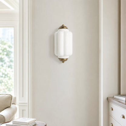 Bennet Vintage Scallop Milk Glass Flush Sconce Wall Light 7