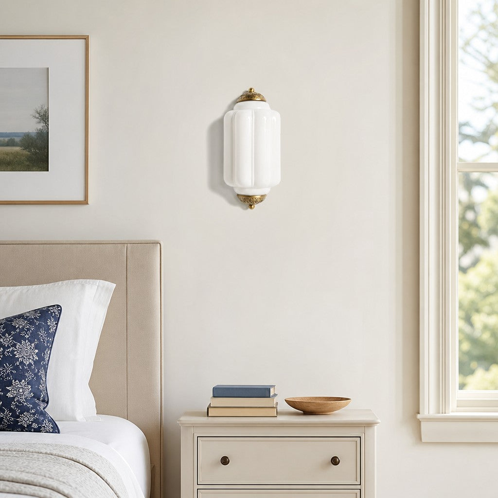 Bennet Vintage Scallop Milk Glass Flush Sconce Wall Light 8