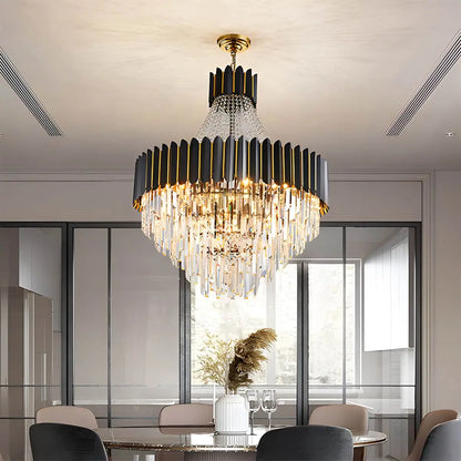 LuxRoyale Modern Black & Gold Crystal Chandelier for Dining Living Room