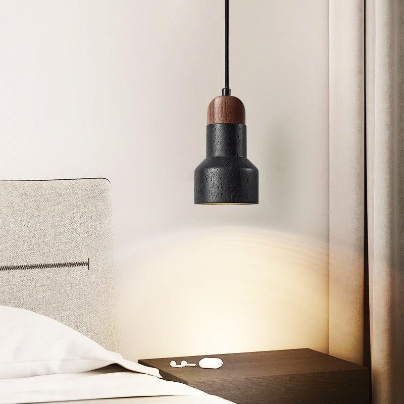 Black Pendant Light with Walnut Cap for Kitchen Island – Modern Hanging Light Fixture 2