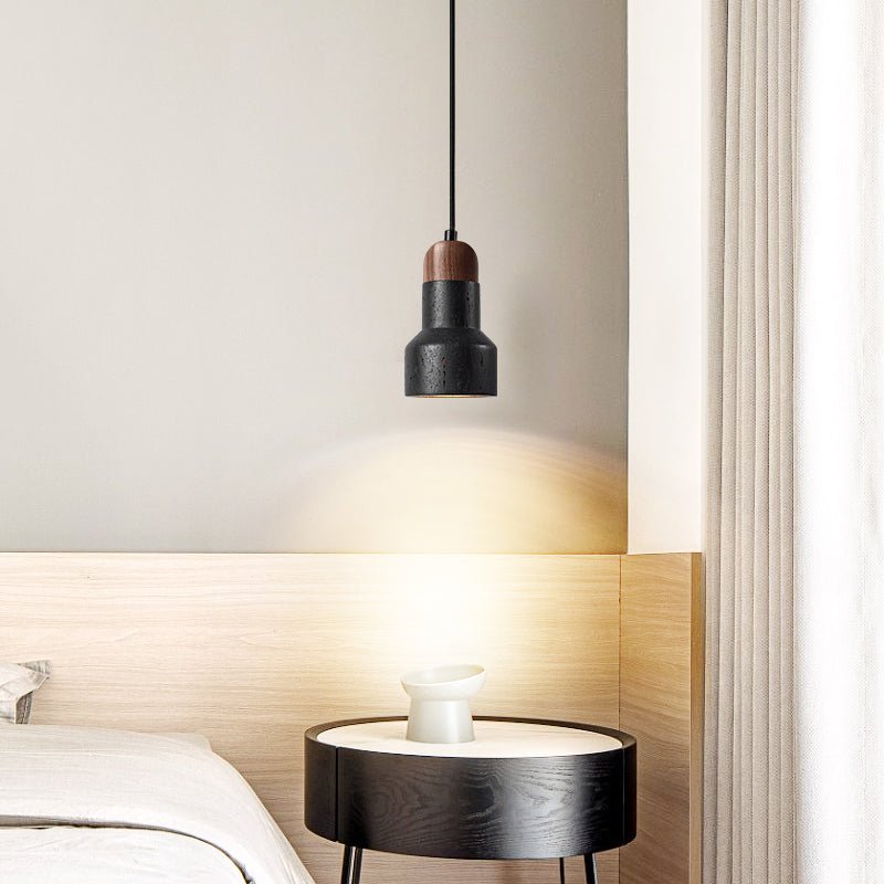 Black Pendant Light with Walnut Cap for Kitchen Island – Modern Hanging Light Fixture 4