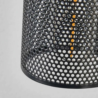 Black Travertine Cylinder Pendant Light with Metal Mesh Shade 5