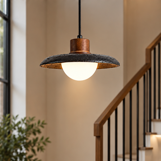 Black Travertine Dome Pendant Light