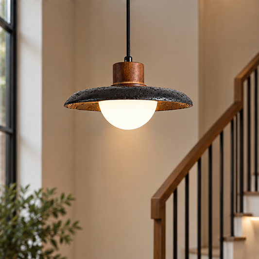 Black Travertine Dome Pendant Light
