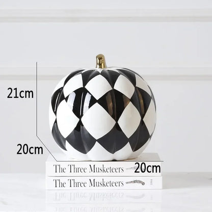 Black White Pumpkin Resin Statuette Ornaments Office Study Desktop Decor Modern Crafts Statue European Room Aesthetic Decor 5