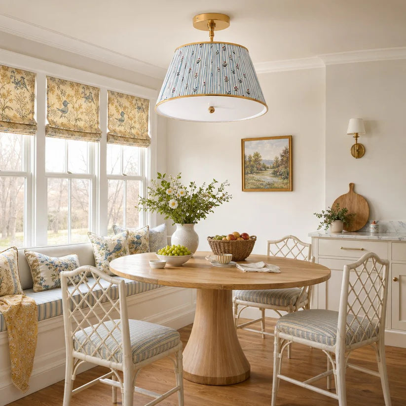 RoyaleGlow Pleated Fabric Semi-Flush Mount Ceiling Light with Botanical Print