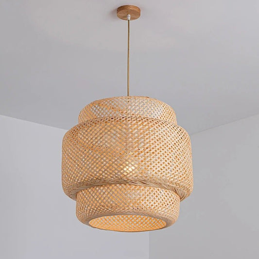 Boho Tiered Rattan Pendant Lampshade 0