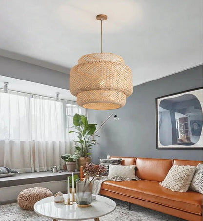 Boho Tiered Rattan Pendant Lampshade 6