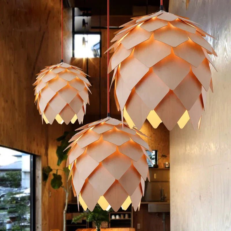 Bolania | Pendant light - Pine cone design - Natural wood light 4