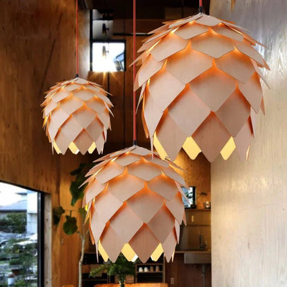 Bolania | Pendant light - Pine cone design - Natural wood light 4