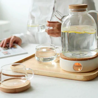 Royelux Borosilicate Glass Teapot Set with Warmer & Infuser for Loose Leaf Tea-Royale Basic