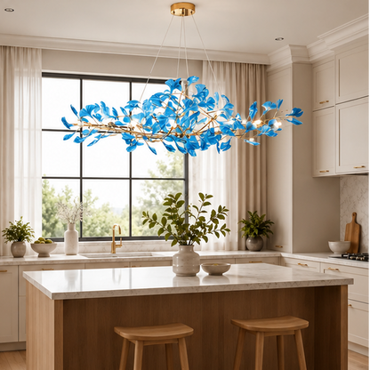 Royelux Modern LED Acrylic Ginkgo Leaf Linear Chandelier Hanging Light Fixture