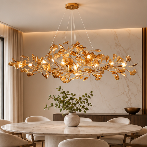 Royelux Modern LED Acrylic Ginkgo Leaf Linear Chandelier Hanging Light Fixture