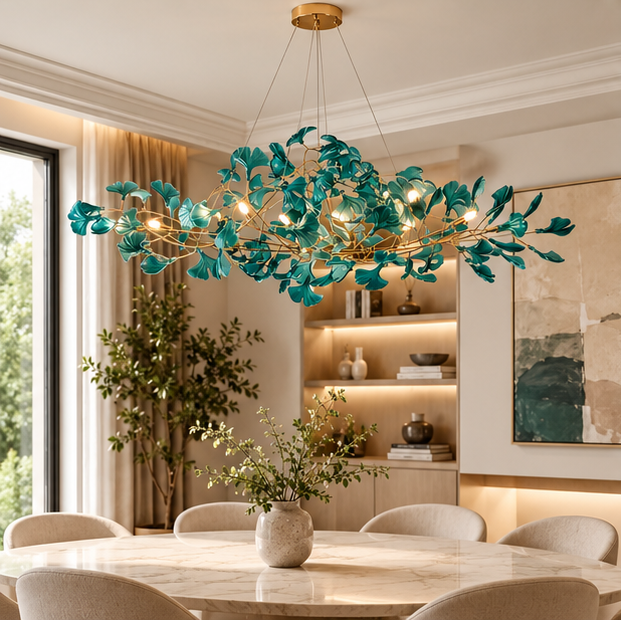 Royelux Modern LED Acrylic Ginkgo Leaf Linear Chandelier Hanging Light Fixture