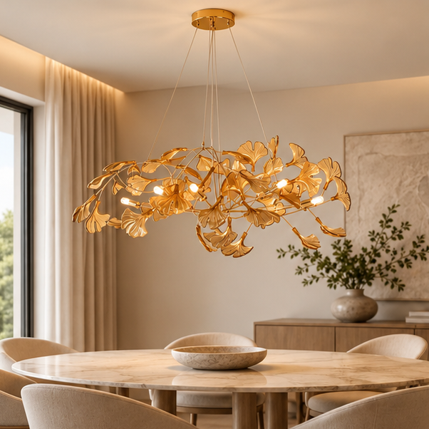 Royelux Modern LED Acrylic Ginkgo Leaf Linear Chandelier Hanging Light Fixture