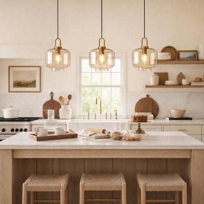 Royelux Modern Smoked Glass Globe Pendant Light with Brass Accents