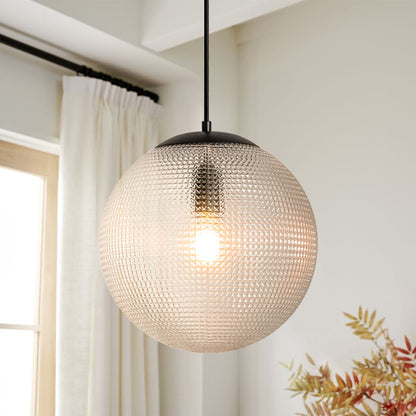 Brillara 1-Light Dimmable Diamond Pattern Glass Vintage Globe Pendant (11") 5