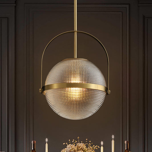 Brillara 1-Light Dimmable Grid Glass Minimalist Globe Pendant (9") 0