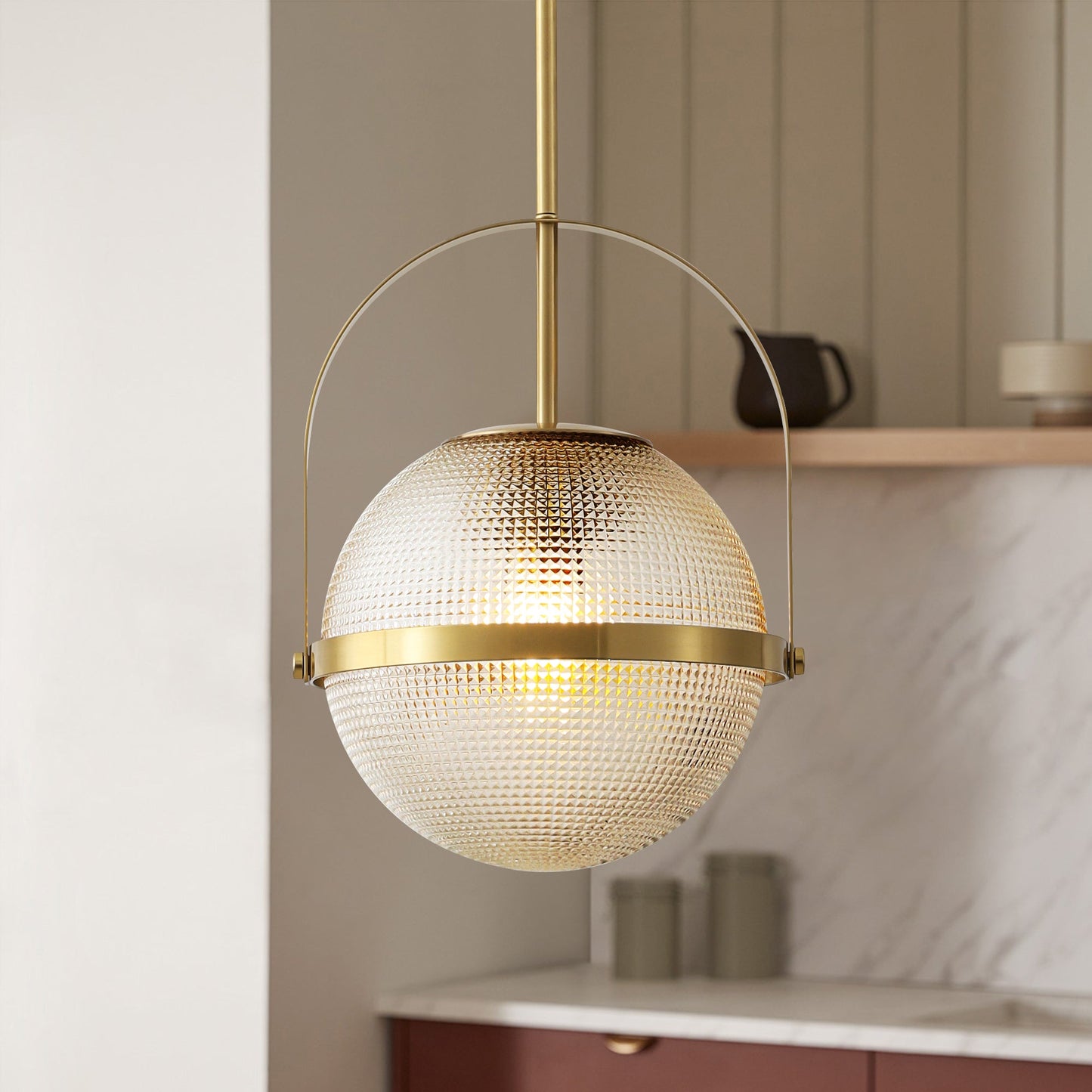 Brillara 1-Light Dimmable Grid Glass Minimalist Globe Pendant (9") 1