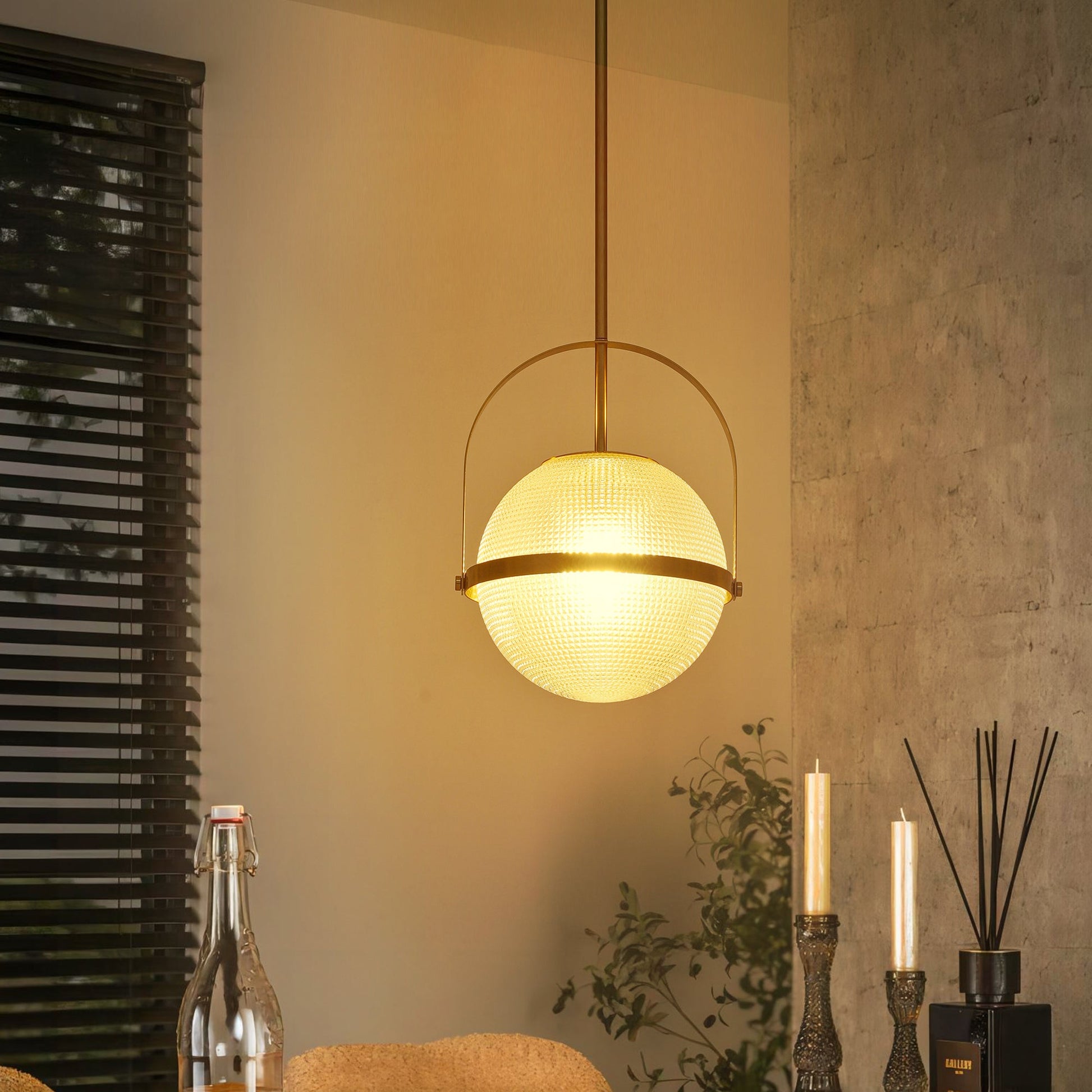 Brillara 1-Light Dimmable Grid Glass Minimalist Globe Pendant (9") 5