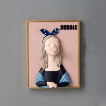 Royelux Chic Bubble Gum Girl 3D Wall Art - Modern Aesthetic Home Decor-Royale Basic