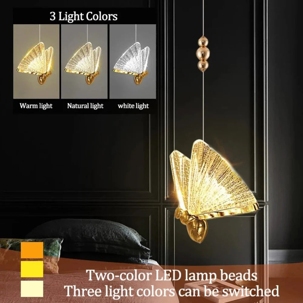 Royallure Butterfly Pendant Hanging Light Lamp Chandelier - Golden small 200cm*22cm*17cm / Warm light