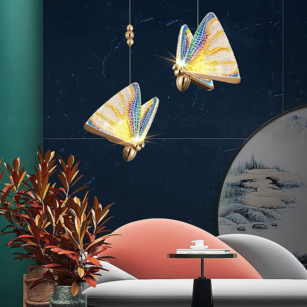 Royallure Butterfly Pendant Hanging Light Lamp Chandelier - Golden small 200cm*22cm*17cm / Warm light