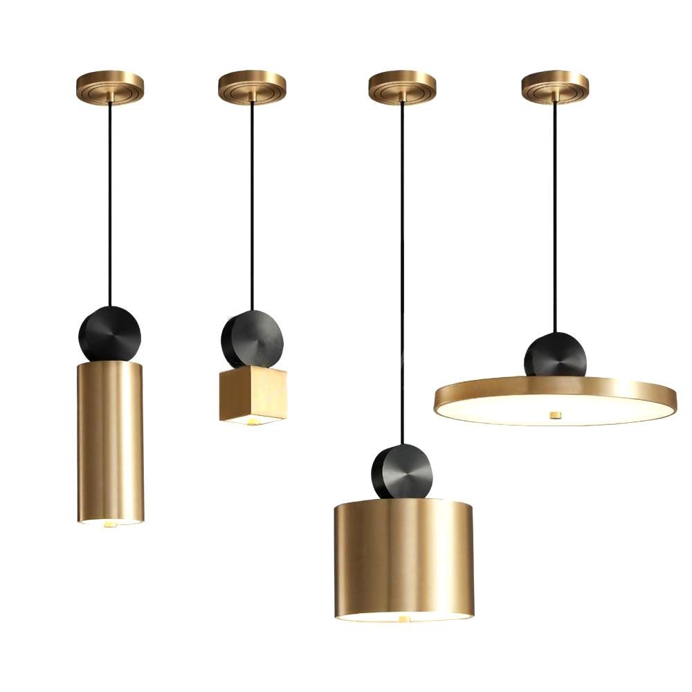 LuxRoyale Modern Cylindrical Brass & Black LED Pendant Light for Kitchen Island